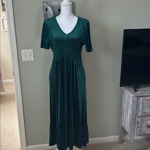 Polagram Teal Velvet Midi Dress